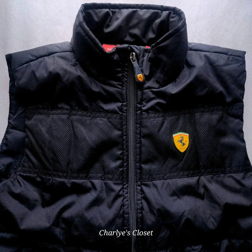 Ferrari Kids Black Scuderia F1 Puffer Vest‎ Full-Zip Quilted M Racing Autobahn